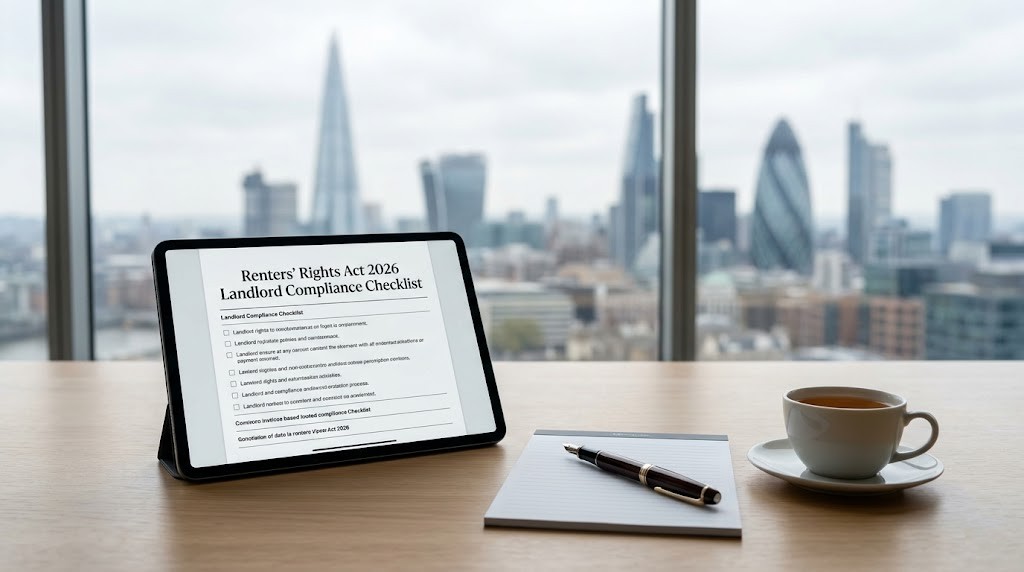 RentalFormsUK Renters’ Rights Act 2026 Landlord Compliance Checklist: Navigating the Technical “Traps” Professional landlord reviewing the Renters’ Rights Act 2026 Landlord Compliance Checklist on a tablet.
